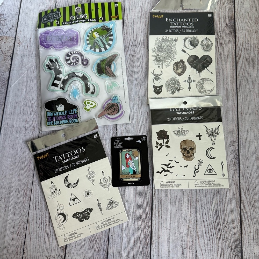 SPIRIT Halloween Tattoo And Beetlejuice Sticker-Patch Lot NWT